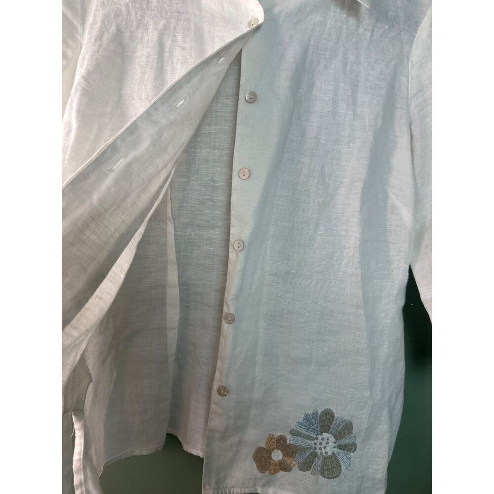 Edward 100% Irish Linen Vintage Womens Top Small Embroidered Floral Cottagecore - Picture 3 of 9